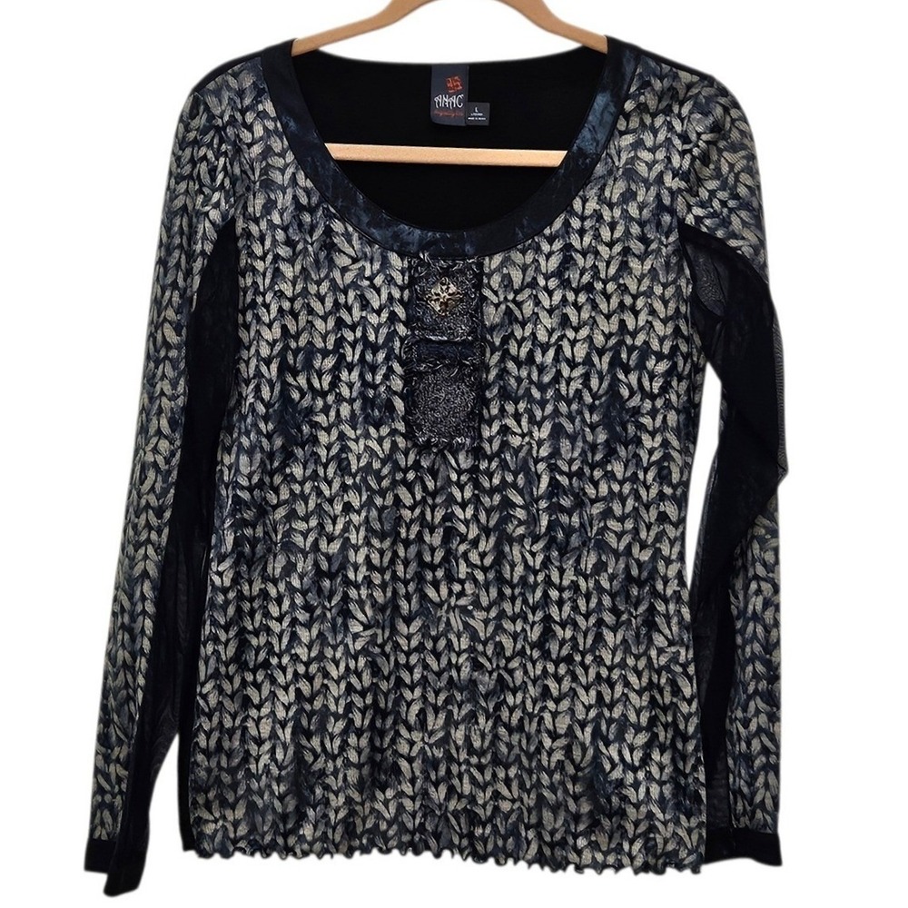ANAC Womens L Dark Academia Sheer Mesh‎ Long Sleeve Whimsigoth Art to Wear Goth